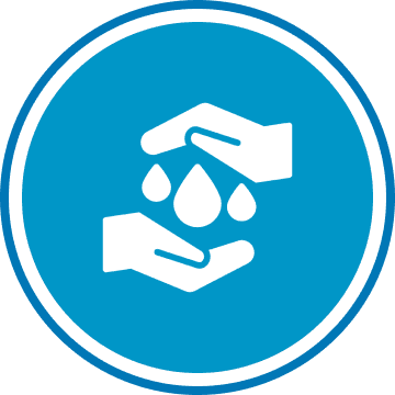 Hands holding water droplets icon.