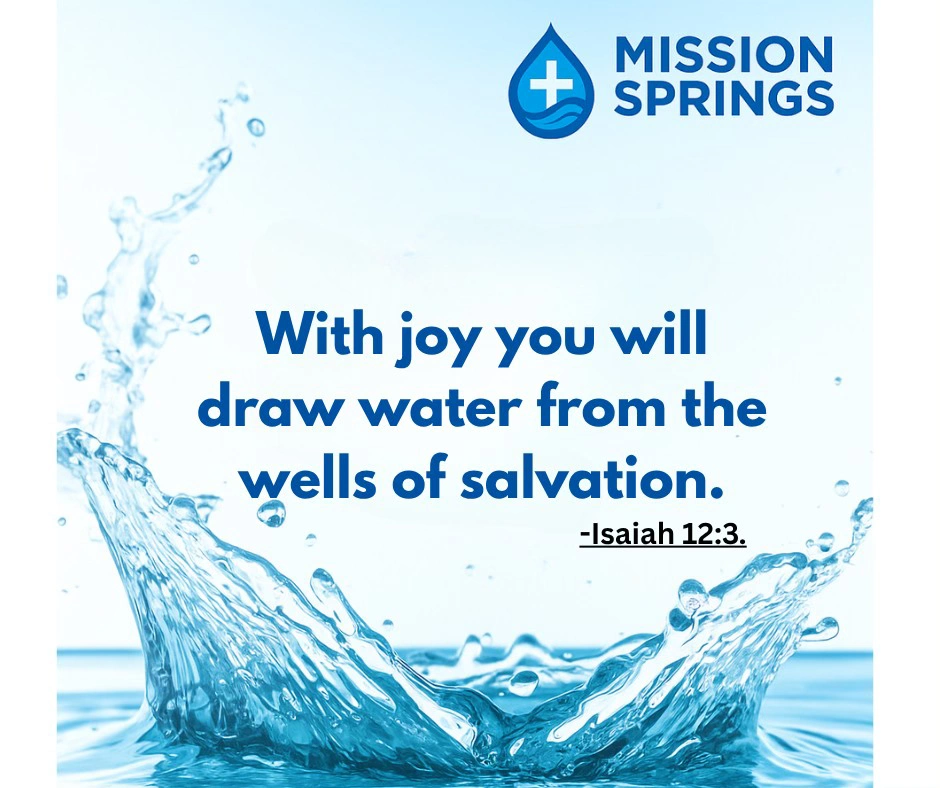 Inspirational faith quote with water splash graphic.